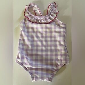 Cotton On Baby Girl Swim NWT 3-6 Lavender Gingham Pink Trim and Ruffled Collar